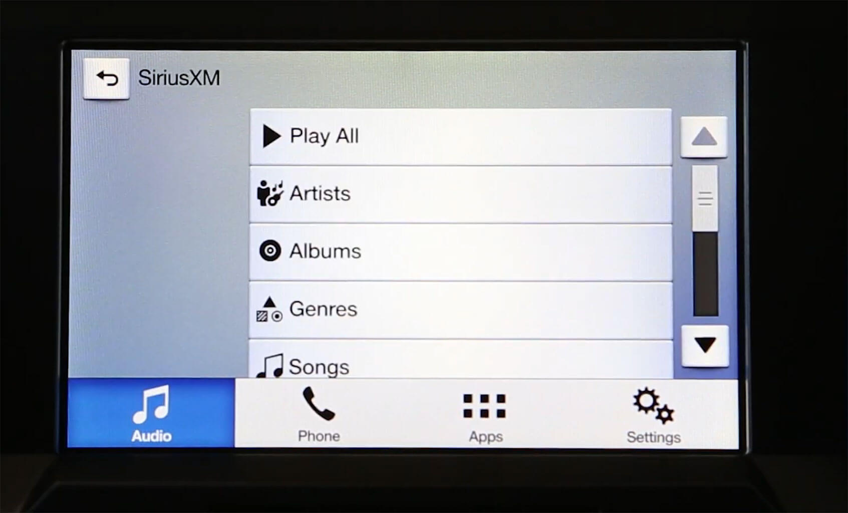 Now Playing screen on a Ford Mustang Factory Radio with SiriusXM