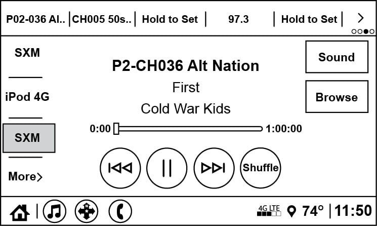 See artist, channel, song information and much more on the Chrysler Factory Radio display