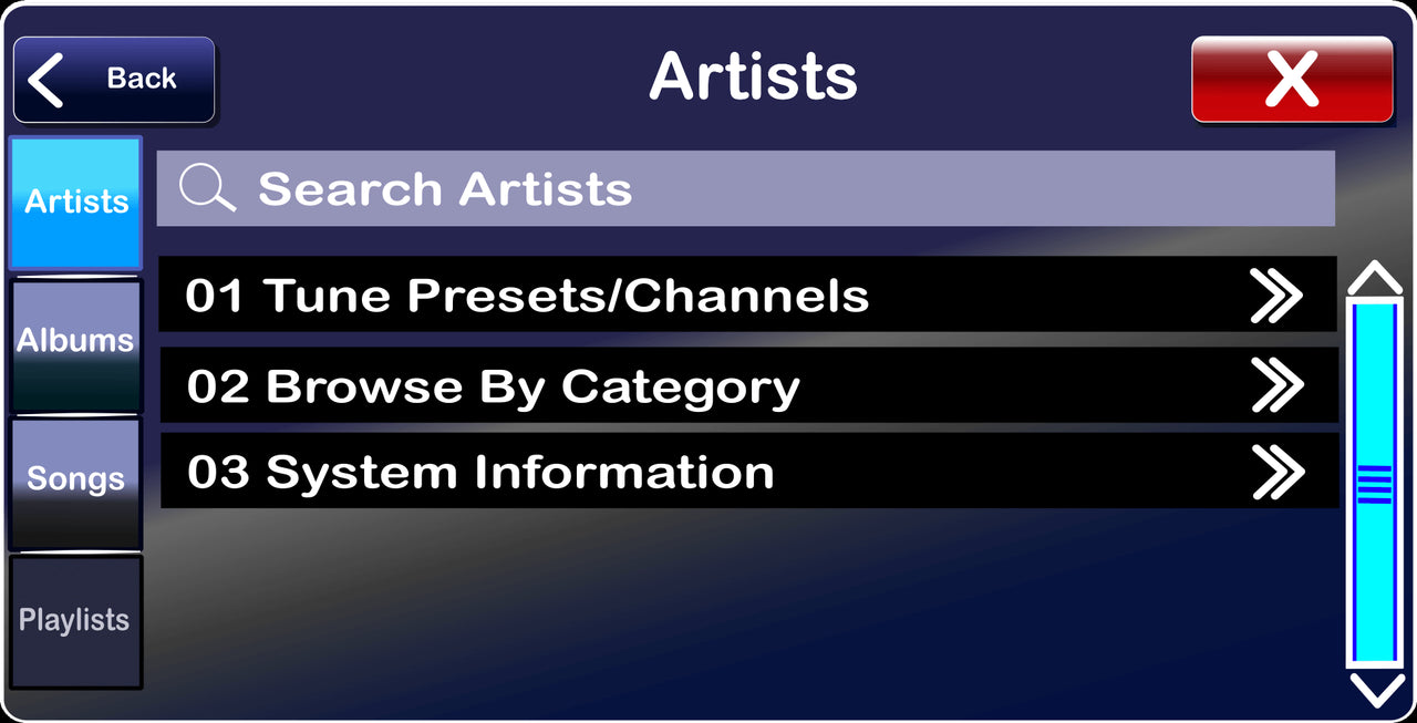Use Subaru factory radio controls to search artists