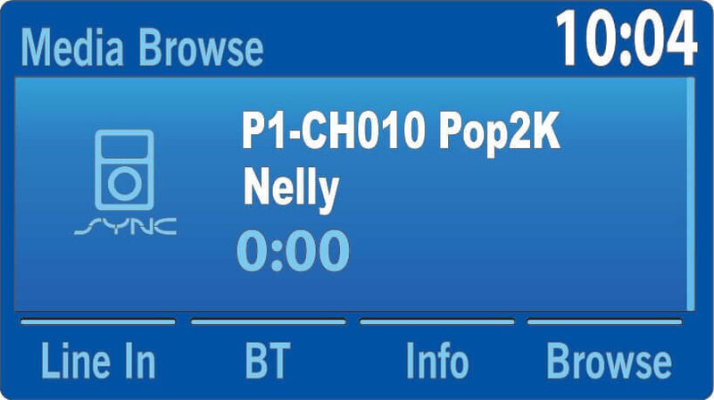 Now Playing screen on a Ford Taurus Factory Radio with SiriusXM